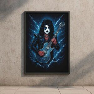 Electric Guitar Cosmic Portrait Poster, Rock Band Inspired Artwork
